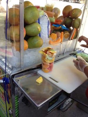 Cutting up the fruit