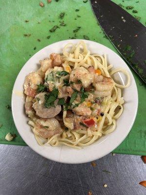 Friday night leftovers great comfort food Cajun Shrimp and Andouille Alfredo Linguine