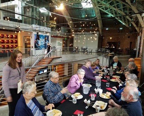 Custom group seating on the Mezzanine with service from The Armory Cafe