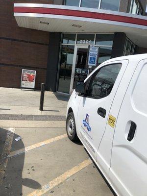 Parked in handicapped space Andrew's logo. I'm glad the company reached out to acknowledge the responsibility...NOT!