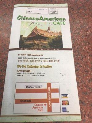 Chinese food, take out, eat in.