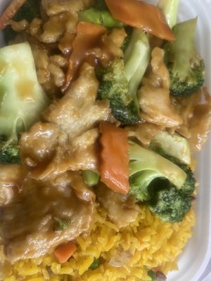 Chicken & broccoli plus pork fried rice