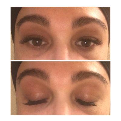 Eyebrow wax and eyelash extensions.