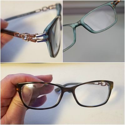 My new glasses. Yes that's teal on the inside.  I love hidden teal. Every time I put them on I smile.