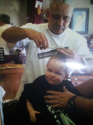 Master barber Leonard, with Matthew.