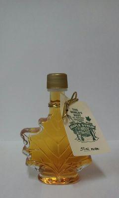 Decorative glass maple leafs filled with maple syrup make a great gift!