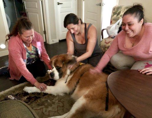 The ladies give Phoebe a pre-game massage.