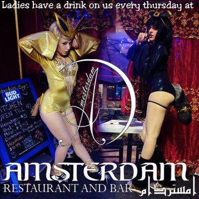 Thursday is not just another night at Amsterdam bar. Ladies enjoy free drinks all night in the presence of magical character dancers.