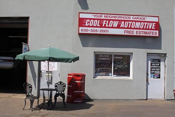 Cool Flow Automotive outdoor seating area.