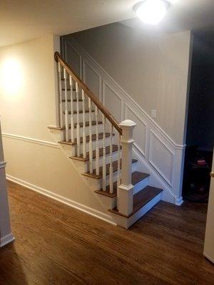 New wainscoting, new staircase spindles & post/column