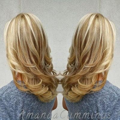 Brilliant bright highlights. Rich Brown Low lights and a wonderful Blow out by Amanda Cummings herself!
 Party ready hair!...