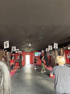 workout area, 9 rounds all different workouts each 3 minutes