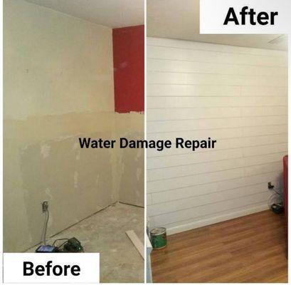 Water damage to basement full gut and remodel paint floor drywall baseboard