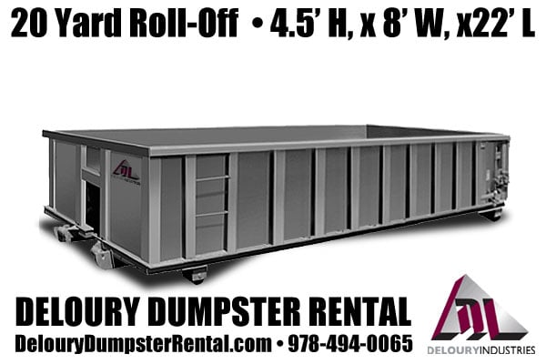 20 Yard Dumpster Rental by Deloury Dumpster Rental out of Andover, MA.