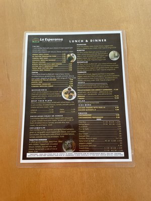 Esperanza Menu