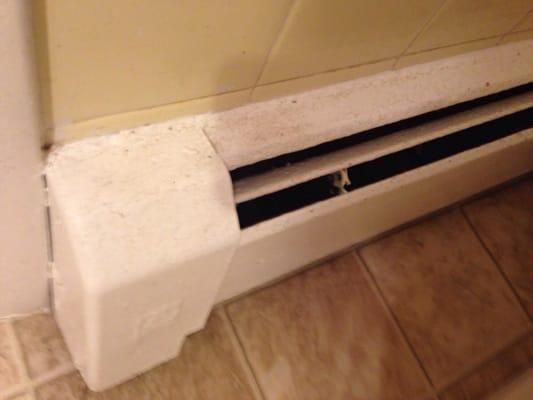 Dirt on top of radiator in bathroom