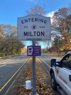 Entering Milton. This is now a Purple Heart Town.