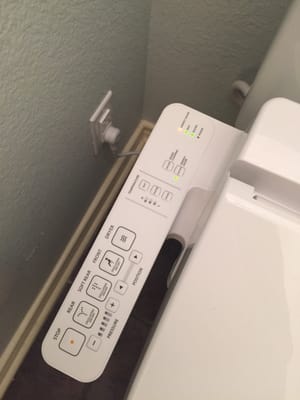 Sotero added an outlet in the bathroom for our new Toto washlet.