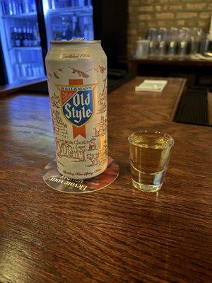 Chicago Handshake: Shot of Malort and tall boy of Old Style.  Only $10 on Thursdays!