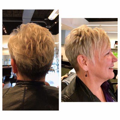 Blonde Layered Crop. Highlight Cut/Style by Yolanda