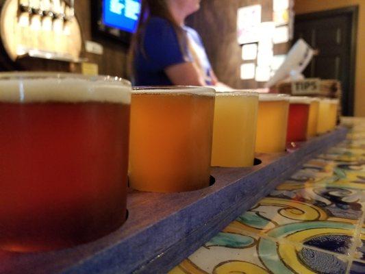 Flight of beer at the inside bar