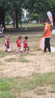 Kids practicing tic-toc dribbling