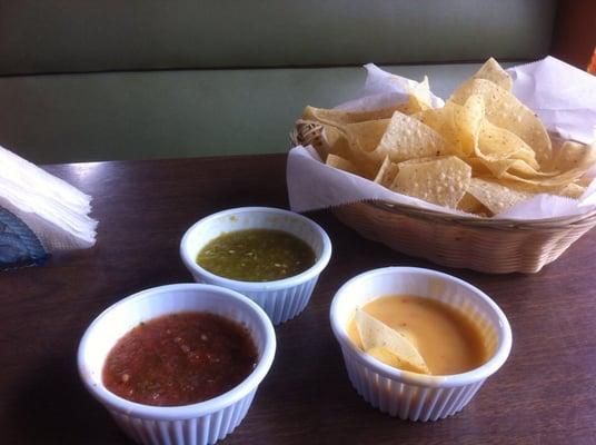 Chips, salsa, and queso