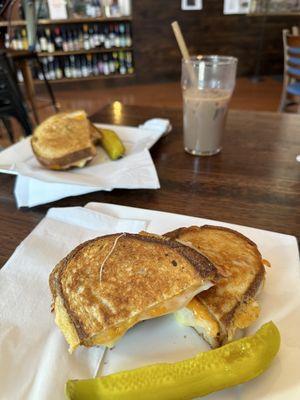 grilled cheese with ham & pickles (2), grasshopper mocha iced latte