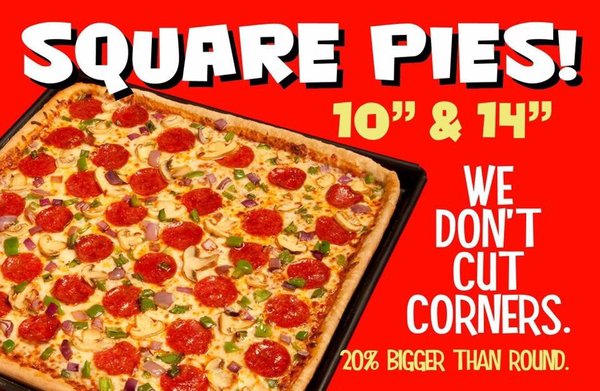 We offer square cuts with pepperoni. Along with that we have 10" & 14" pizzas where you can customize your toppings there.