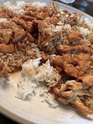 Chicken and broccoli with white rice (I asked for no vegetables this time).