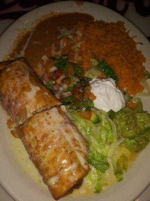 Grilled Chicken Chimichanga with rice and beans