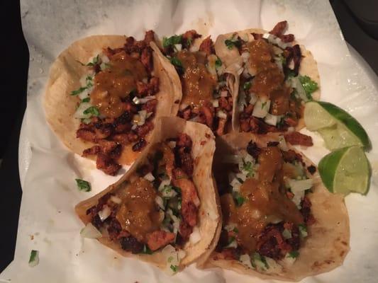 Tacos al Pastor on flour tortillas. So good!