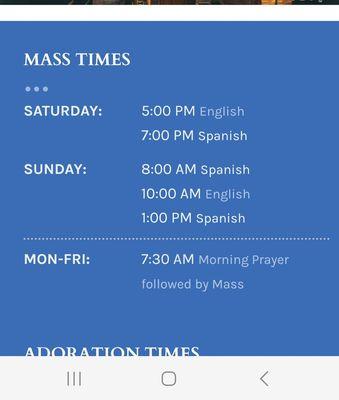 Current Mass Times as April 26. 2024