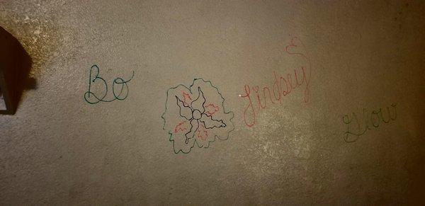 someone wrote their name and drew on the wall.....