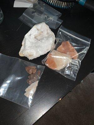 Honey calcite, arrowheads and druzy