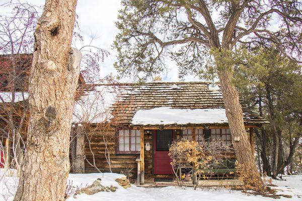 The Bungalow entrance in winter. Waiting for guest to make hot chocolate.