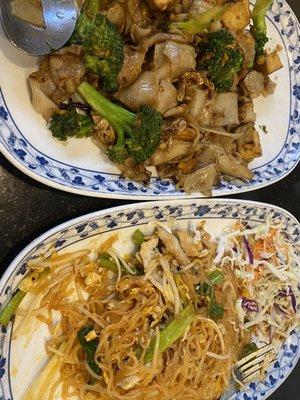 Pad See Ew Noodles with Tofu and Pad Thai with Chicken