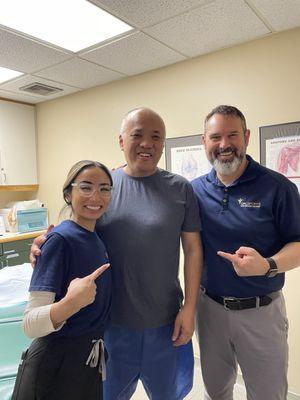 Dr. Ken Honsik, happy patient and Kaitlyn - best assistant working on her PA degree. Best wishes to Kaitlyn.