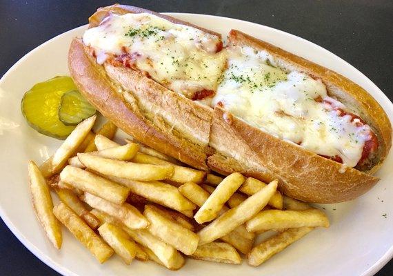 Chicken parm sandwich (all sandwiches served with fries)..