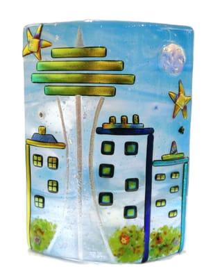 Fused glass candle shield featuring our beloved Space Needle.