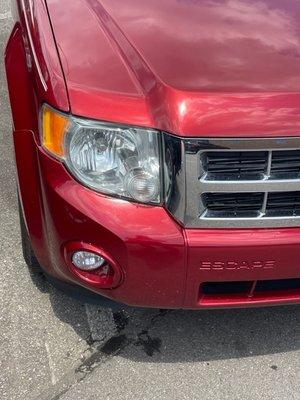 Polished lens of passenger side headlamp.