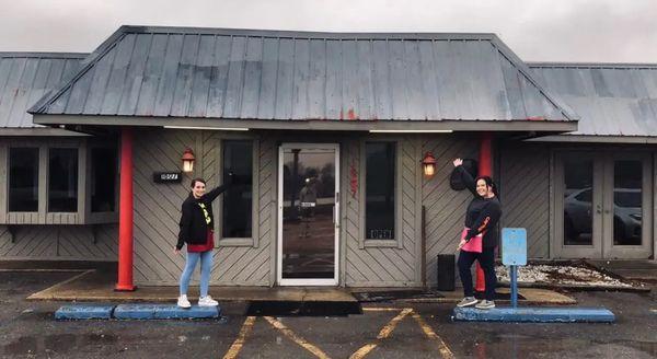 A couple of our wonderful waitresses and our building!