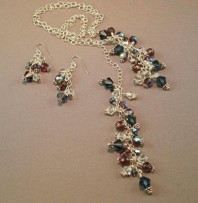 Montana Teal Swarovski Lariat Necklace & Earring Set