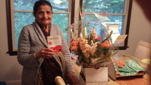 My mother in law with her Mother's Day flowers!