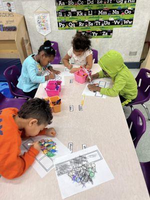 Our students giggle, mixing shades on turkey hats, bringing holiday cheer with each stroke, a playful tradition.