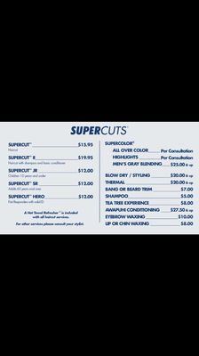 Supercuts Hidden Lakes Menu