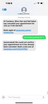 Cancelling appointments while you are in the parking lot