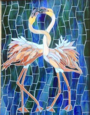 Wild Love: Flamingos (stained glass mosaic) by Marcy Anholt