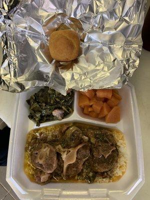 Oxtails, candied yams, collard greens