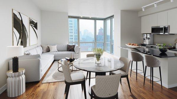 The living area in a luxury NYC apartment at Hawthorn Park in Upper West Side Manhattan